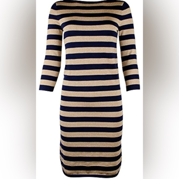 Ralph Lauren Striped Long Sleeve Dress in Navy and Gold - Picture 2 of 4